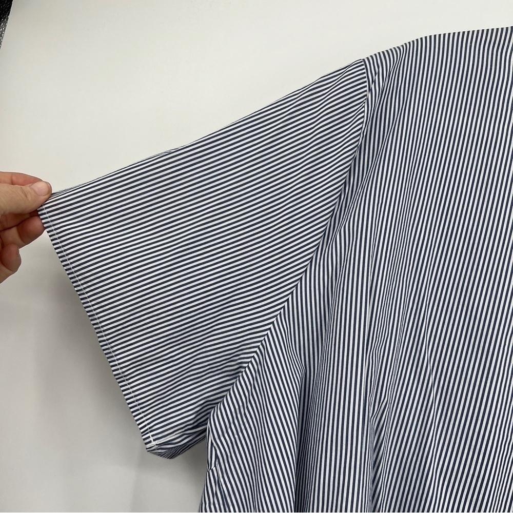 Lane Bryant Embroidered Tie-Front Pinstriped Back Button Boxy Blue White Shirt - Picture 10 of 15